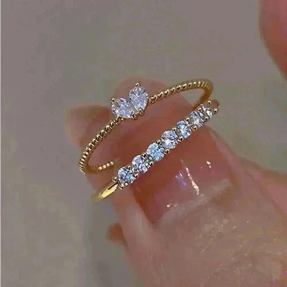 ⚠️Clearance 2 PCs Cubic Zirconia Heart Decor Ring - Picture 3 of 6